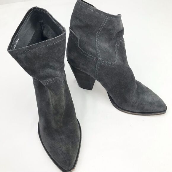 Dolce Vita Gray Suede Leather Soft Structure Western Style Heeled Ankle Boots - Picture 3 of 16
